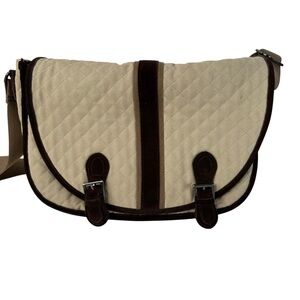 Vera Bradley Boho Cream Brown Quilted Crossbody Bag Adjustable Strap Zip Purse